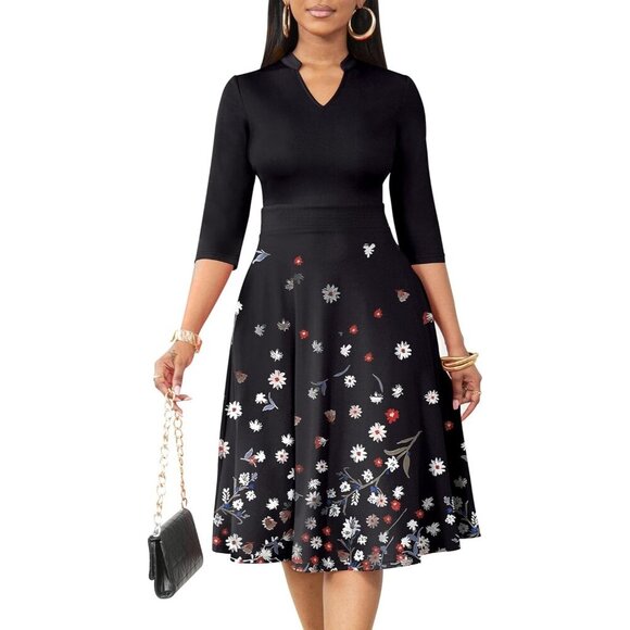 black 3/4 sleeve fit and flare dress V Neck 3D Flower Prom Dresses, 3D Floral Lace Formal Evening Dresses, US 16 / Custom Color / With Rush+$19.99 main image 0